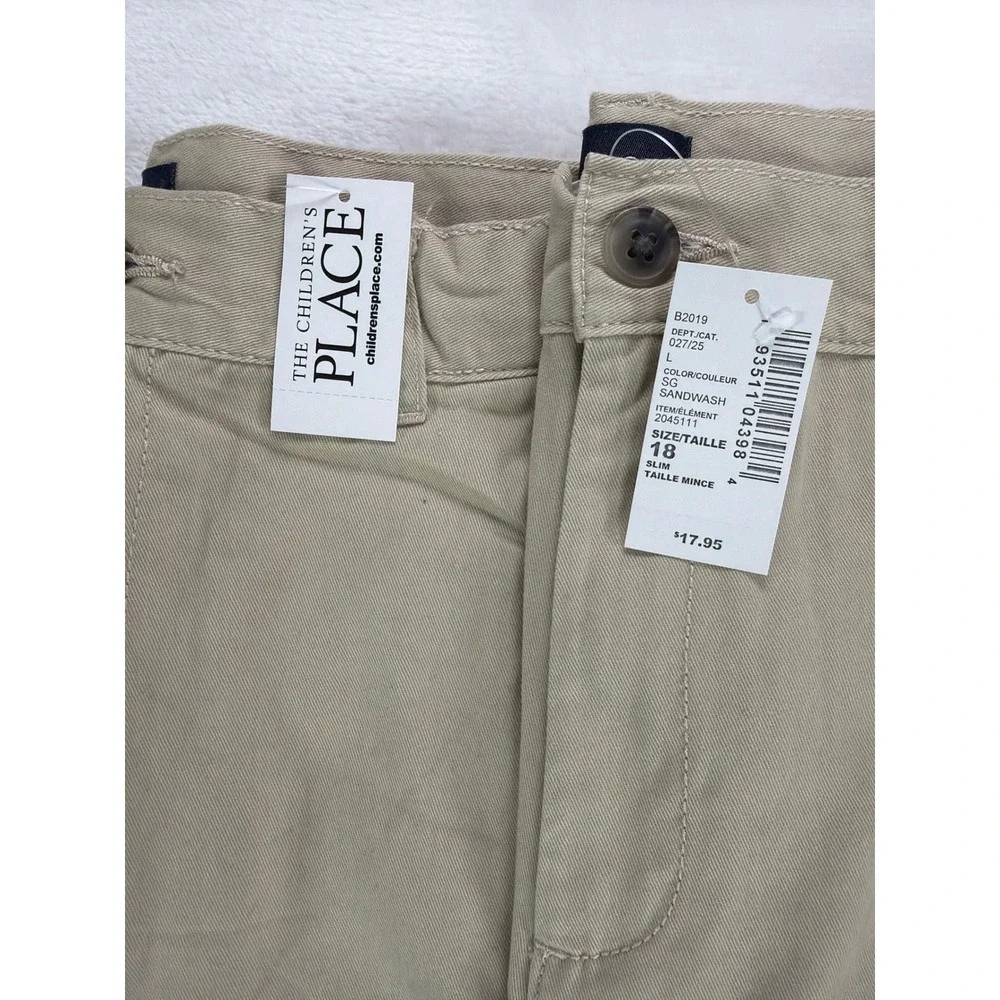 The Children's Place Chino Shorts Uniform Cotton Tan Boys Size 18 Slim 2pk
